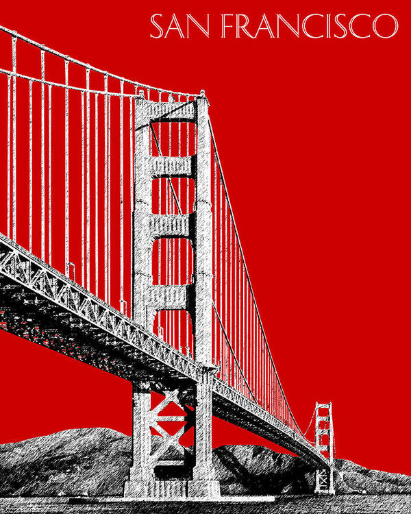 Architecture Art Print featuring the digital art San Francisco Skyline Golden Gate Bridge 2 - Slate Blue by DB Artist