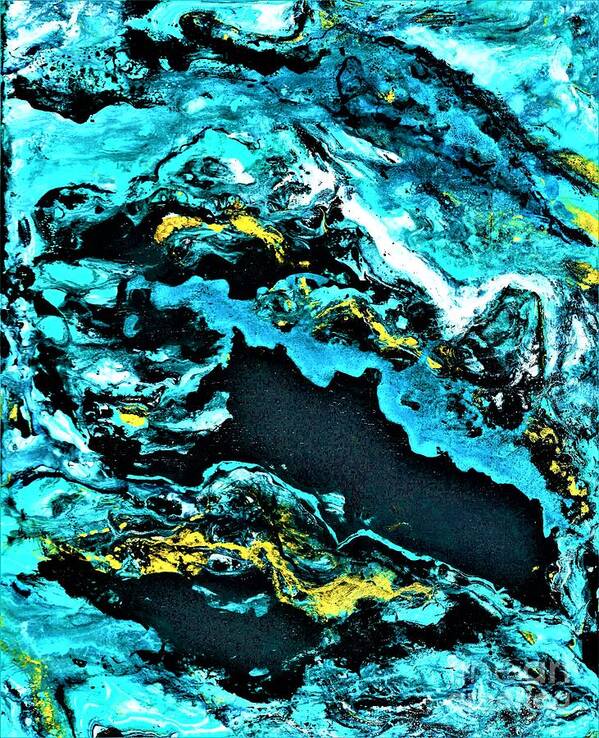 #abstractart #artbusiness #artcrowds #artlovers #artwatcher #blue #contemporaryart #coolart #exploreart #fluidart #fluidartist #fluidartwork #gallery #gold #instaart #instagramart #intuitiveart #modernart #myart #painting Art Print featuring the painting Sea of Tranquility by Allison Constantino