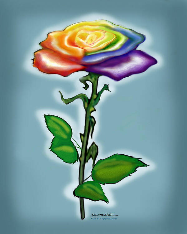 Rainbow Art Print featuring the digital art Single Rainbow Rose by Kevin Middleton