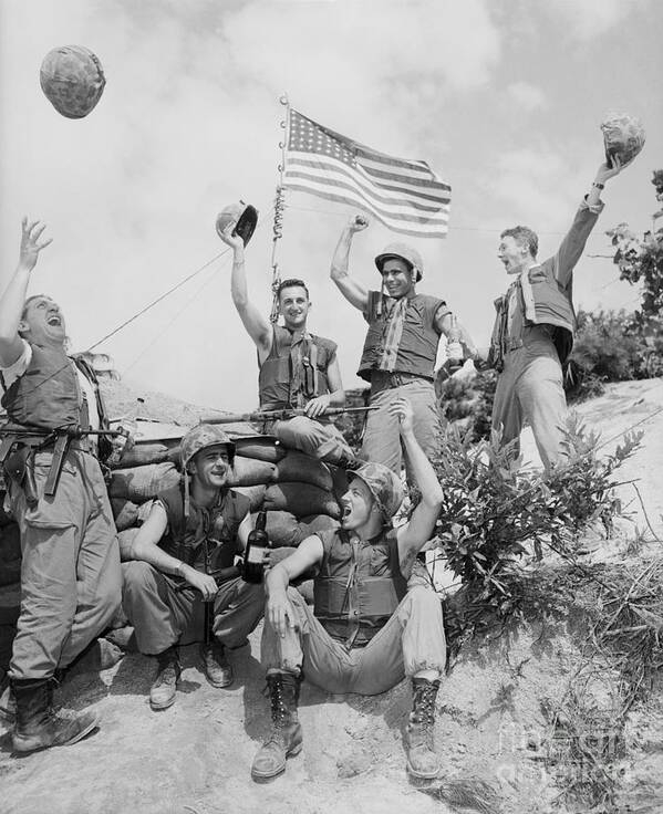 Korea Art Print featuring the photograph Soldiers Celebrate Cease-fire by Bettmann