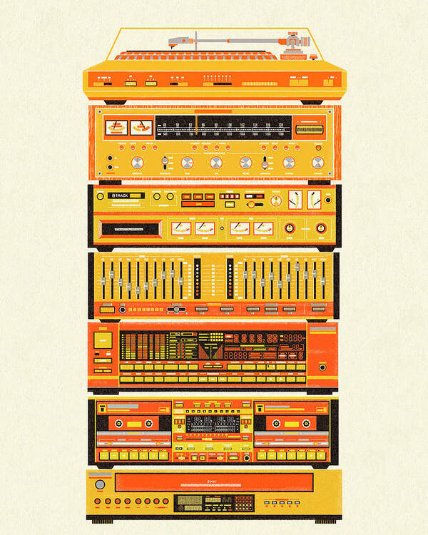Audio Art Print featuring the drawing Stack of Stereo Components by CSA Images