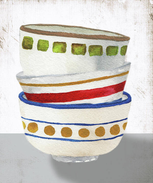 Stacked Art Print featuring the mixed media Stacked Bowls I by Elizabeth Medley