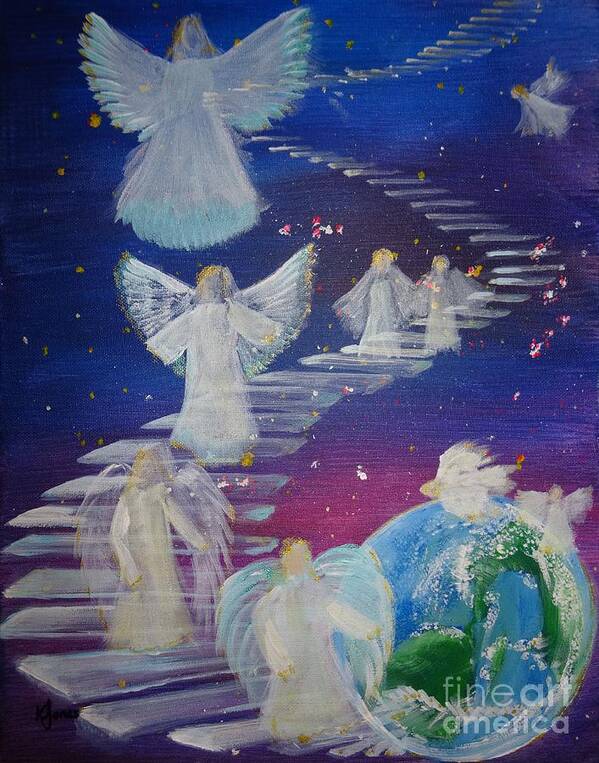 Angels Stairway Art Print featuring the painting Stairway to Heaven by Karen Jane Jones