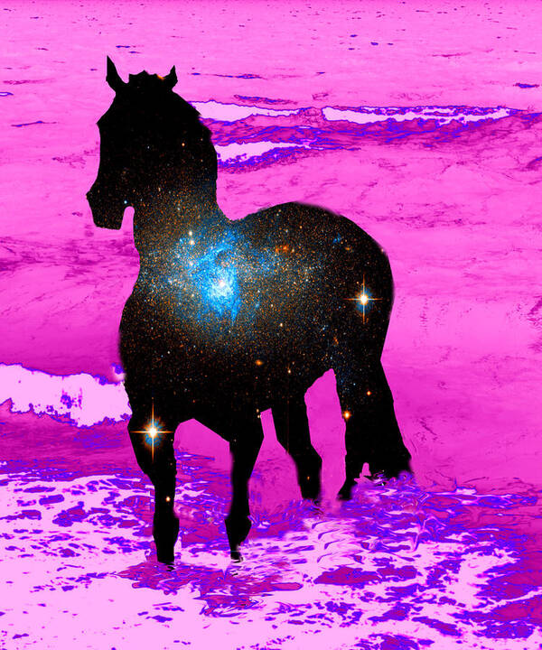 Horse Art Print featuring the digital art Star Horse on alien beach by Katy Hawk