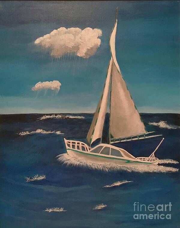Ocean Art Print featuring the painting Stormy Sailing by Elizabeth Mauldin