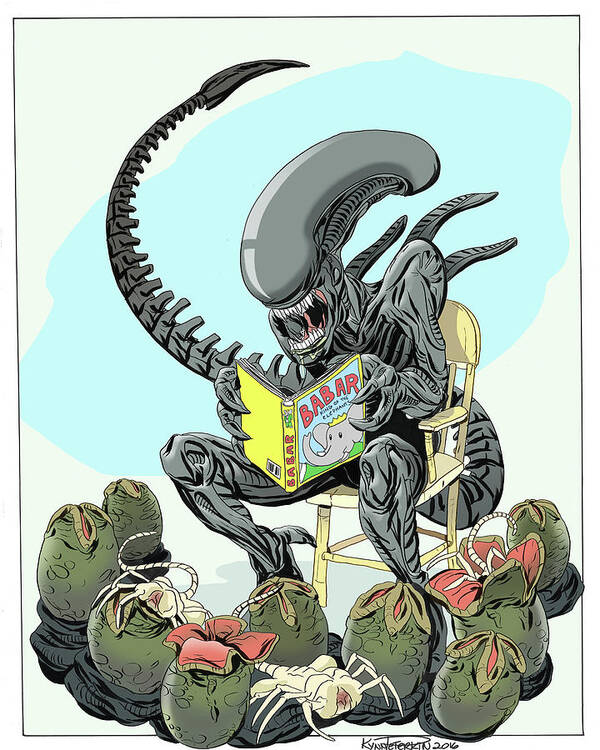 Alien Art Print featuring the digital art Storytime by Kynn Peterkin