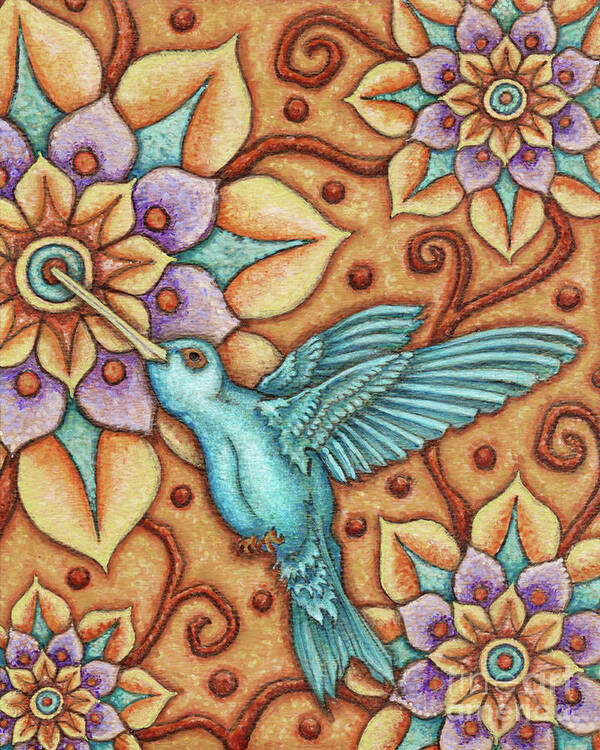 Floral Art Print featuring the painting Tapestry Hummingbird by Amy E Fraser