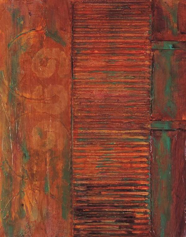 Teal On Rusty Steel 969 Art Print featuring the painting Teal on Rusty Steel 969 by Bill Tomsa