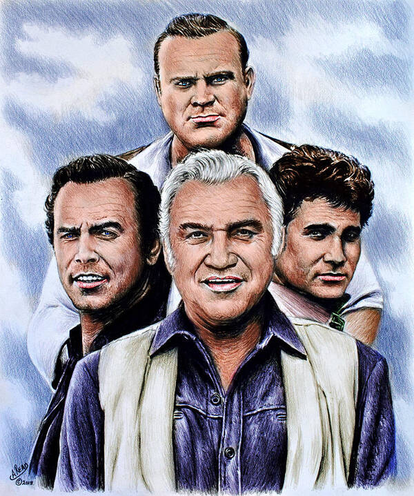 Bonanza Art Print featuring the drawing The Cartwrights colour ver by Andrew Read