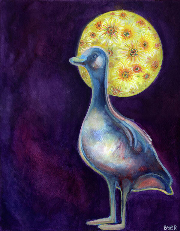 The Goose Who Dreamt Of Sunflowers Art Print featuring the painting The Goose Who Dreamt Of Sunflowers by Josh Byer