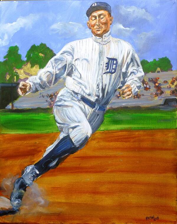 Ty Cobb Art Print featuring the painting The Greatest Baseball Player in History Ty Cobb by Bryan Bustard