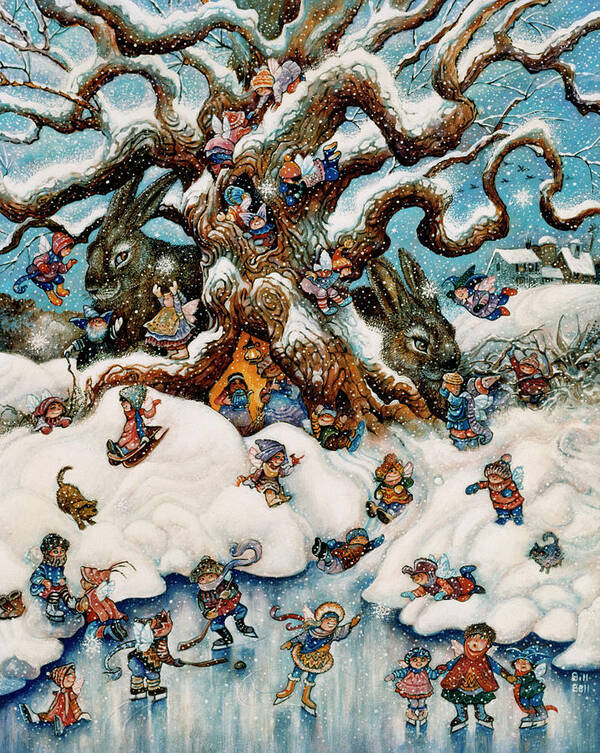 The Snow Fairies Art Print featuring the painting The Snow Fairies by Bill Bell