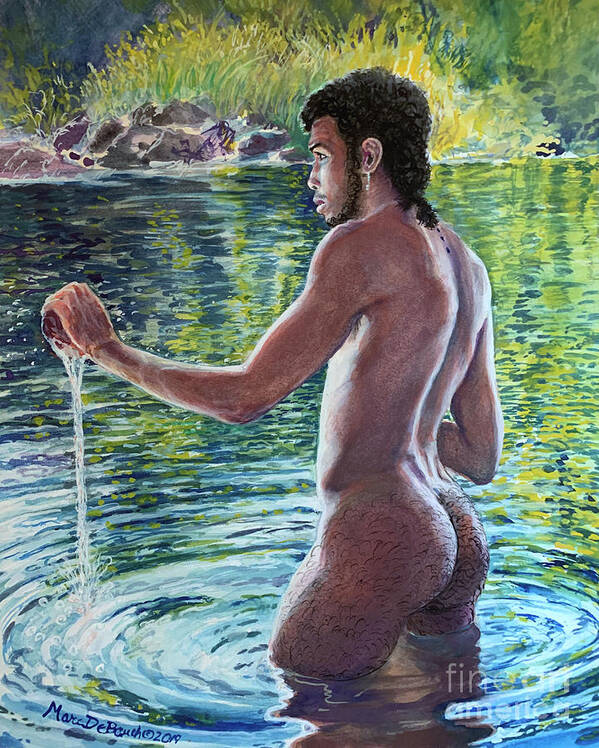 Male Nude Art Print featuring the painting The Water Ritual by Marc DeBauch