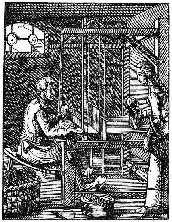 Engraving Art Print featuring the drawing The Weaver, 16th Century, 1870.artist by Print Collector