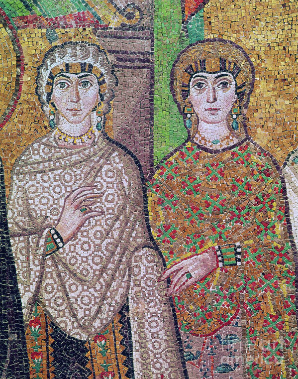 Mosaic Art Art Print featuring the photograph Two Attendant Ladies Of The Empress Theodora Mosaic by Byzantine School
