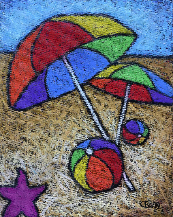 Umbrella Art Print featuring the painting Umbrellas on the Beach by Karla Beatty