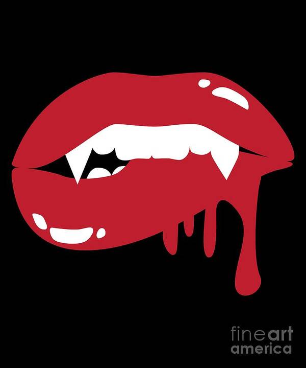 Vampire Art Print featuring the digital art Vampire Mouth Design Scary Retro Bright Red Bloosucking Lips Gift by Martin Hicks