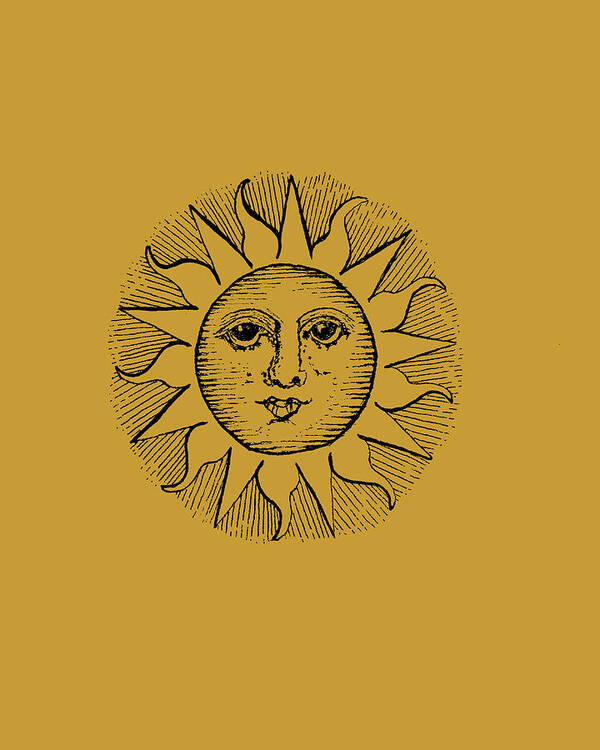 Drawing Art Print featuring the drawing Vintage Celestial Sun Face by Kaleigh Day