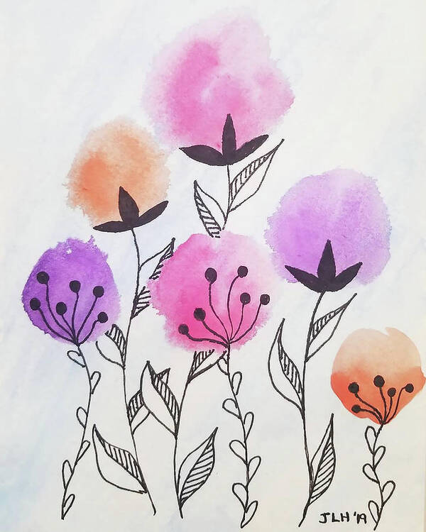 Minimal Art Print featuring the painting Abstract Flowers #1 by Jean Haynes