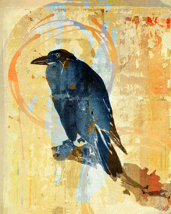 Carol Leigh Art Print featuring the mixed media Indigo Crow #1 by Carol Leigh