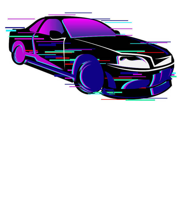 JDM Tuning Car Racing Glitch Effect Art Print by Toms Tee Store Pixels