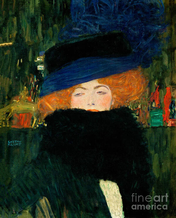 Landscape Art Print featuring the painting Lady with Hat and Feather Boa #1 by Gustav Klimt