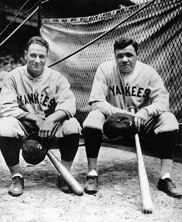 American League Baseball Art Print featuring the photograph Lou Gehrig and Babe Ruth #1 by National Baseball Hall Of Fame Library