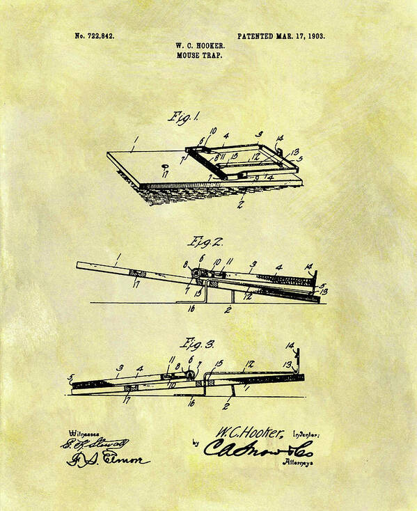 1903 Mouse Trap Patent Art Print featuring the drawing 1903 Mouse Trap Patent by Dan Sproul