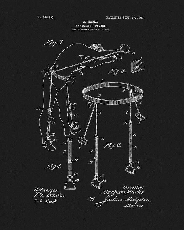 1907 Exercise Machine Patent Art Print featuring the drawing 1907 Exercise Machine Patent by Dan Sproul