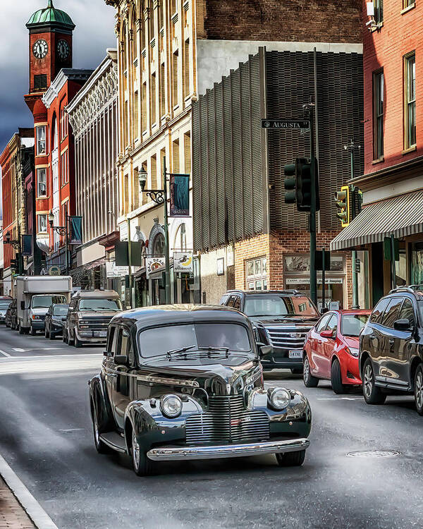 Staunton Art Print featuring the photograph 1940 Chevy Downtown Staunton Virginia by Susan Rissi Tregoning