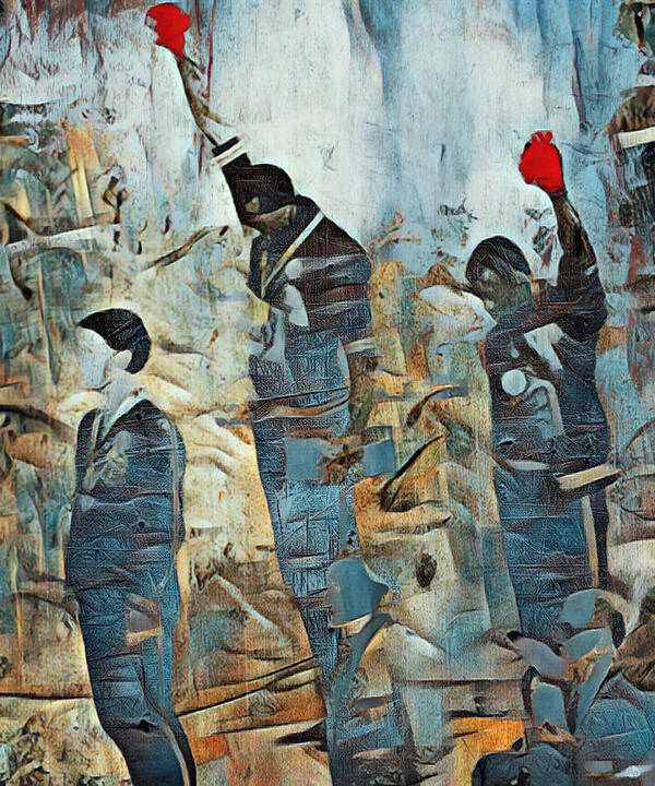 Metal Art Print featuring the painting 1968 Olympics Black Power salute Painting 2 by Tony Rubino