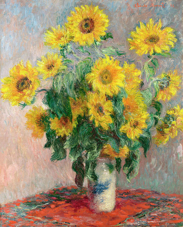 1800s Public Domain Art Print featuring the painting Bouquet of Sunflowers #3 by Claude Monet
