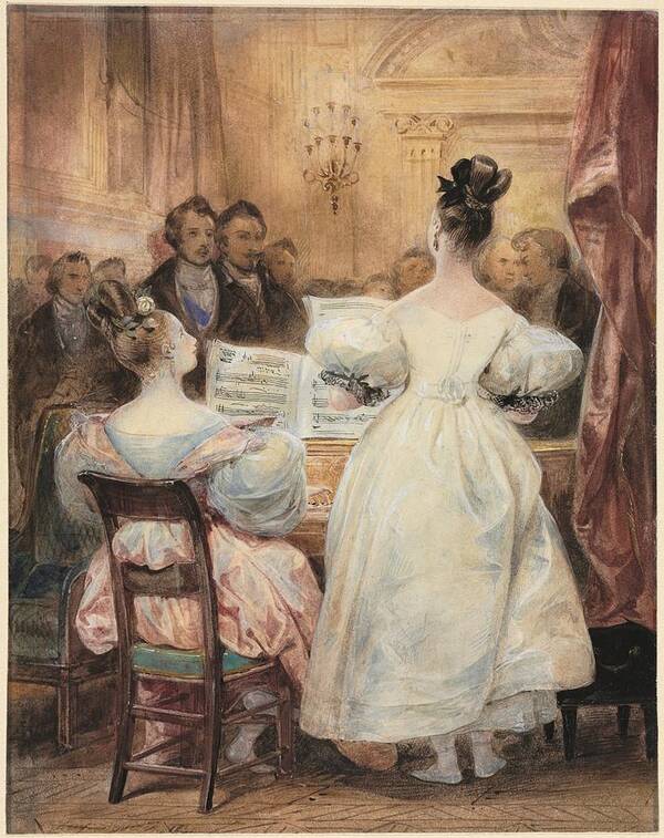 A Concert Laura Singing 1831 Eugène François Marie Joseph French 1805 To 1865 Art Print featuring the painting A Concert Laura Singing 1831 Marie Joseph French 1805 to 1865 by MotionAge Designs