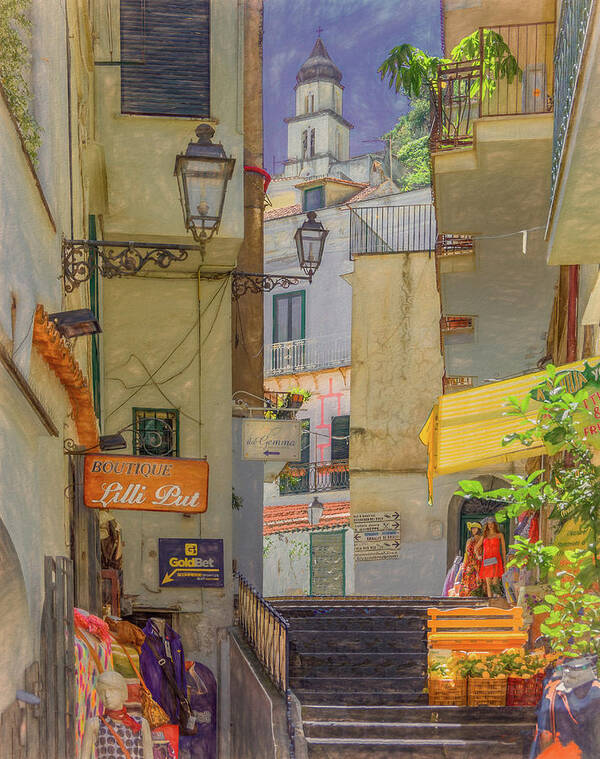 Italy Art Print featuring the photograph A Slice of Life in Amalfi, Painterly by Marcy Wielfaert