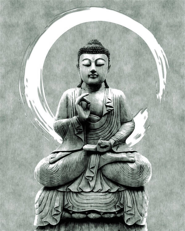 Buddha Art Print featuring the mixed media Abhaya Mudra 01 - Buddha in Meditation by Studio Grafiikka