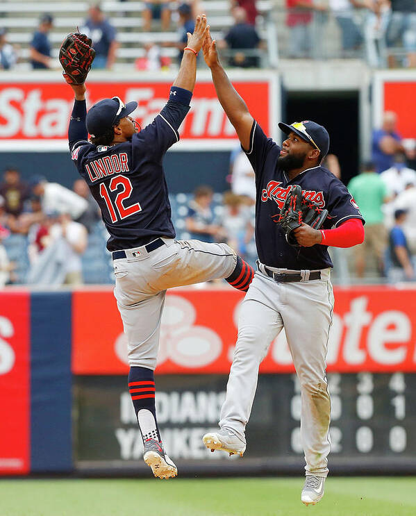 People Art Print featuring the photograph Abraham Almonte and Francisco Lindor by Jim Mcisaac