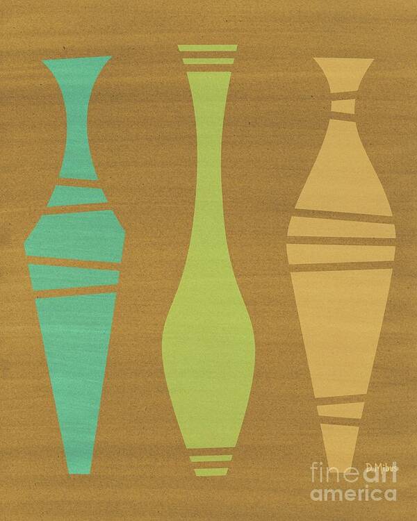 Mid Century Modern Art Print featuring the mixed media Abstract Vases on Brown Mixed Media by Donna Mibus