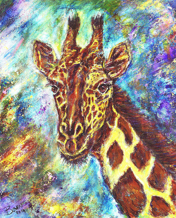 African Giraffe Art Print featuring the painting African Giraffe by John Bohn