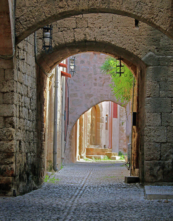 Rhodes Art Print featuring the photograph Alley with Cat by M Kathleen Warren