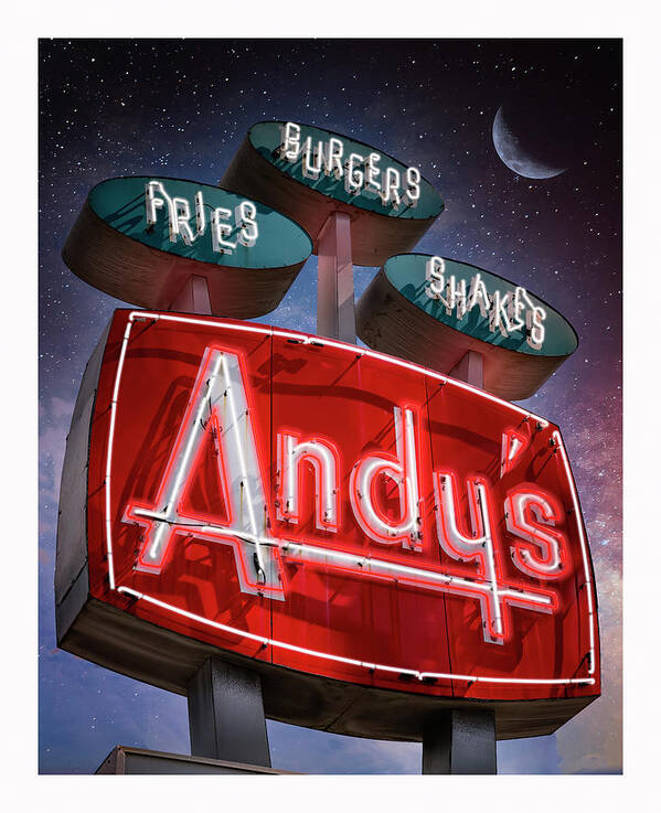 Andy's Art Print featuring the photograph Andy's Igloo Drive In at night by ARTtography by David Bruce Kawchak