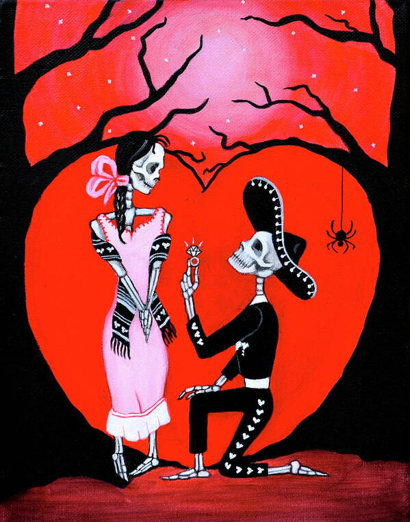 Dia De Los Muertos Art Print featuring the painting Anillo de Compromiso by Evangelina Portillo