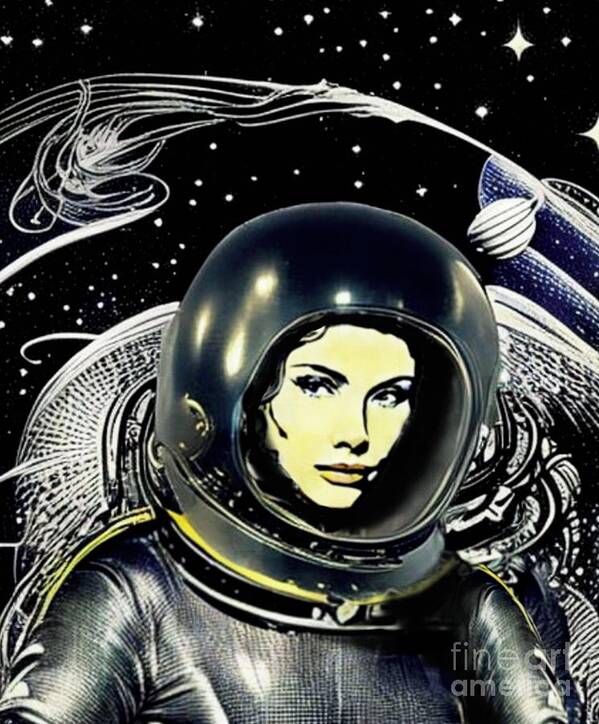 Worn Street Ads Art Print featuring the painting Astronaut Girl vintage noir retro sci-fi aesthetics by Cicero Spin