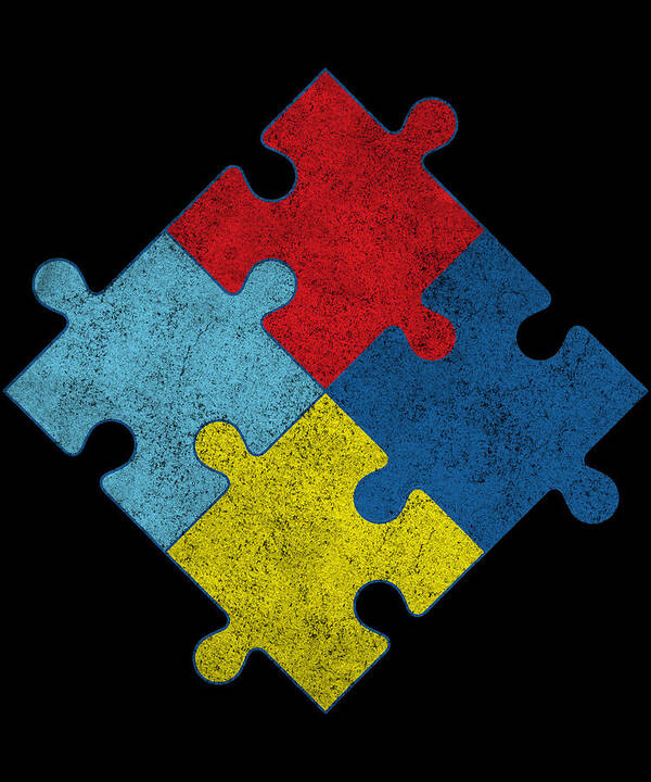 Cool Art Print featuring the digital art Autism Awareness Puzzle Pieces Vintage by Flippin Sweet Gear
