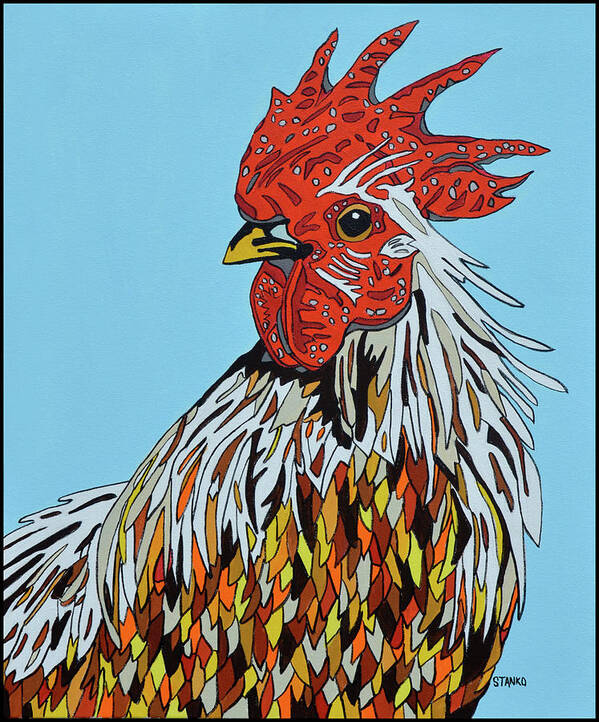 Rooster Chickens Farm Animals Birds Art Print featuring the painting Autumnus by Mike Stanko