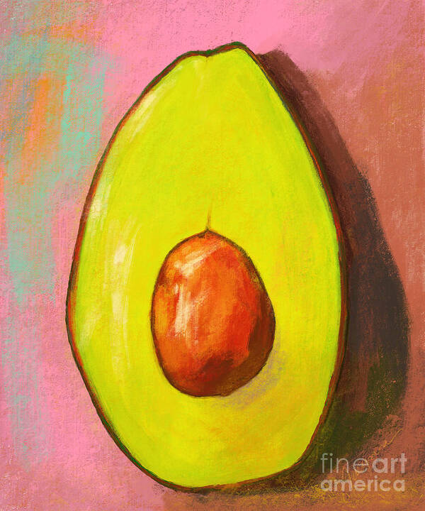 Green Avocado Art Print featuring the painting Avocado Half with Seed Kitchen Decor in Pink by Patricia Awapara