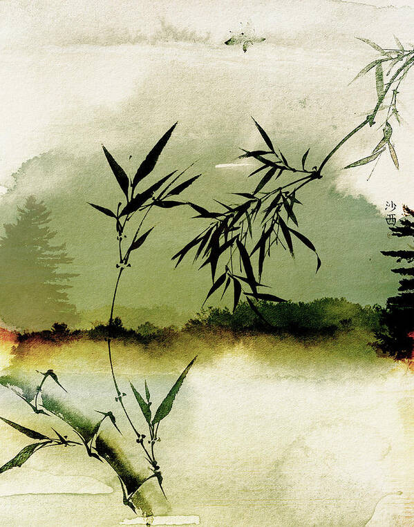 Sunsets Art Print featuring the mixed media Bamboo Sunsset by Colleen Taylor