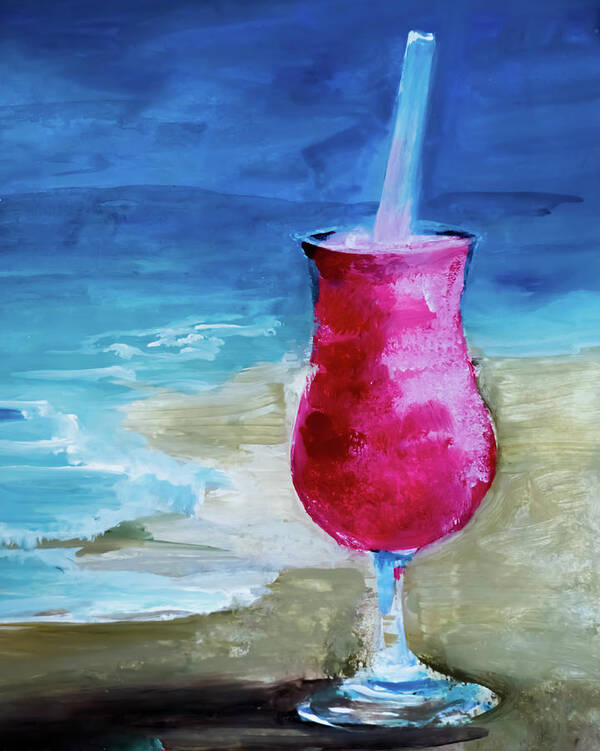 Drinky Art Print featuring the digital art Beachy Drinky by Lisa Kaiser