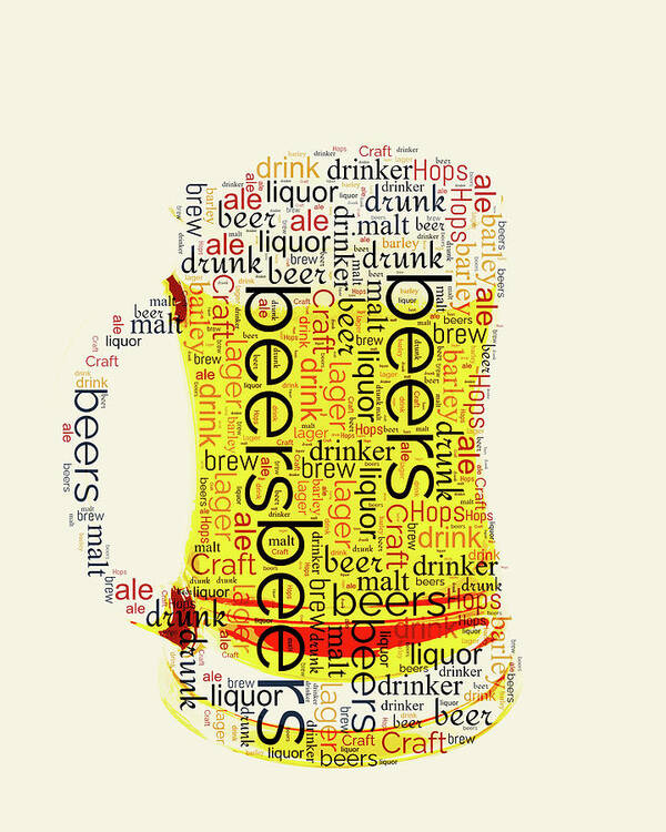 Beer Mug Typography Art Print featuring the mixed media Beer Mug Typography by Dan Sproul