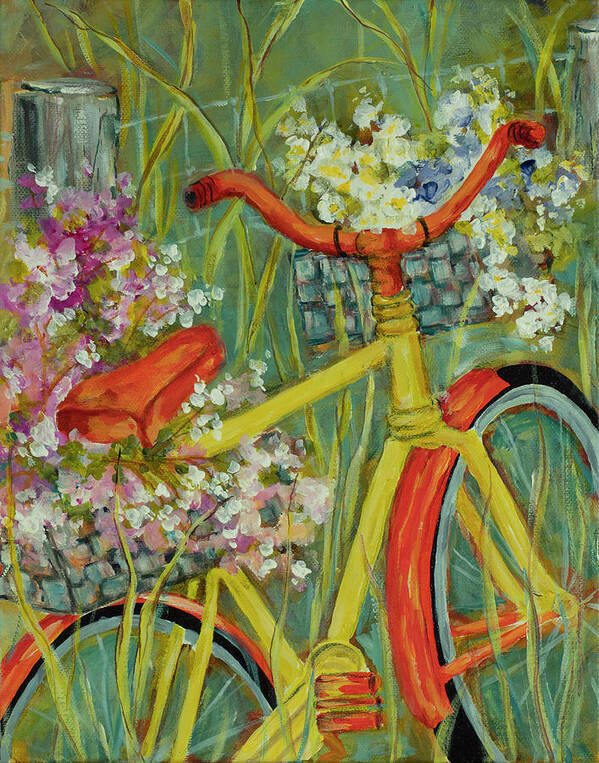 Bicycle Art Print featuring the painting Bicycle with Flower Basket s #4 by Wendy Provins