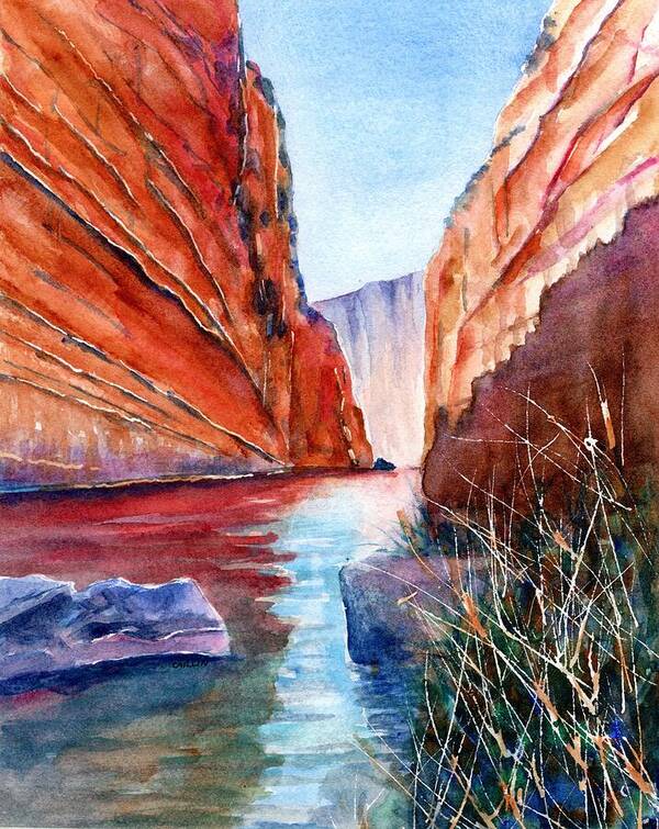 Texas Art Print featuring the painting Big Bend Texas Santa Elena Canyon by Carlin Blahnik CarlinArtWatercolor